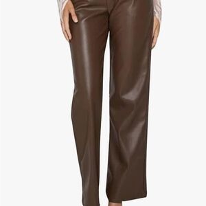 Allegra K Brown Wide Leg Faux Leather Pants inseam 28” NWT